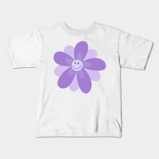 Bright and Cheerful Flower Smiley Face - digital lavender Kids T-Shirt